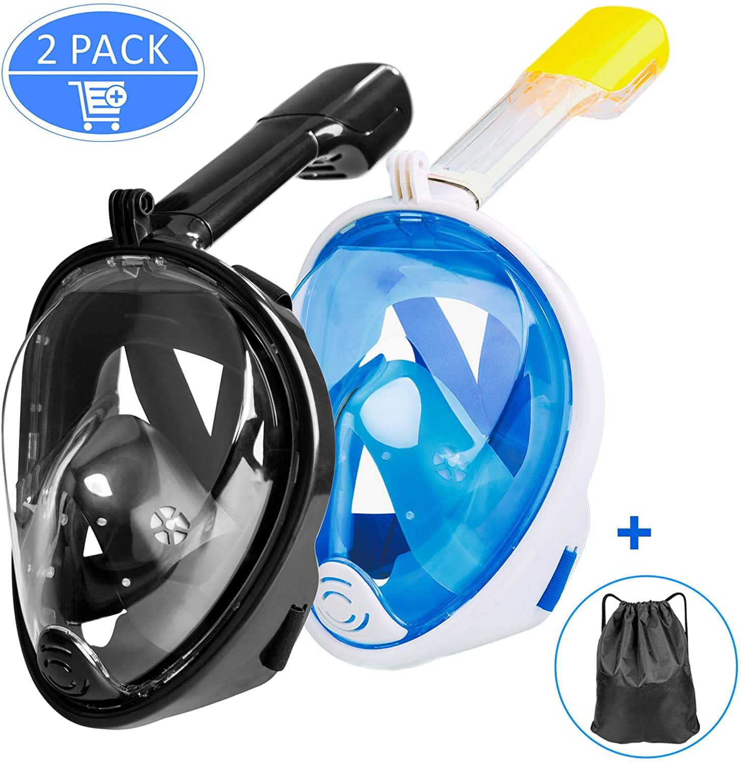 Masque Snorkeling Visage 180° Visible Anti-buée et Anti-fuites Masque de Plongée Snorkel Masque avec la Support pour Caméra de Sport Amovible Antibuée Anti-Fuite sous-Marine